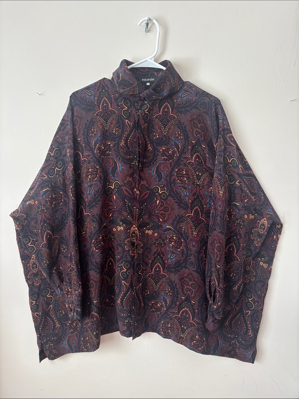 eskandar Paisley Button-Down Shirt in Burgundy and Navy